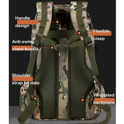 Oulylan 60L Outdoor Camouflage Sports Bag Hiking Tactical Backpack Waterproof Camping Storage Travel Rucksack for Men