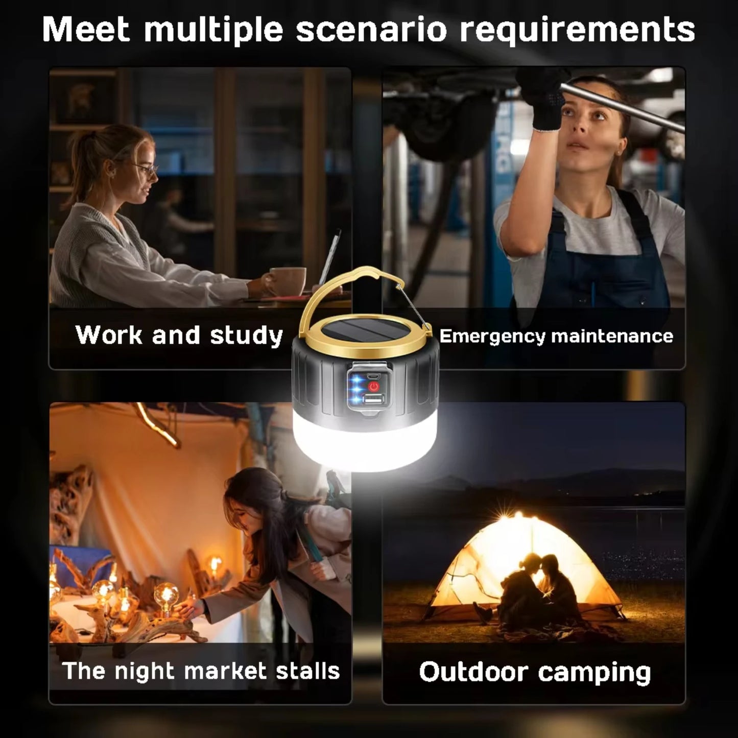 Tent Lamp USB rechargeable w Solar Panel