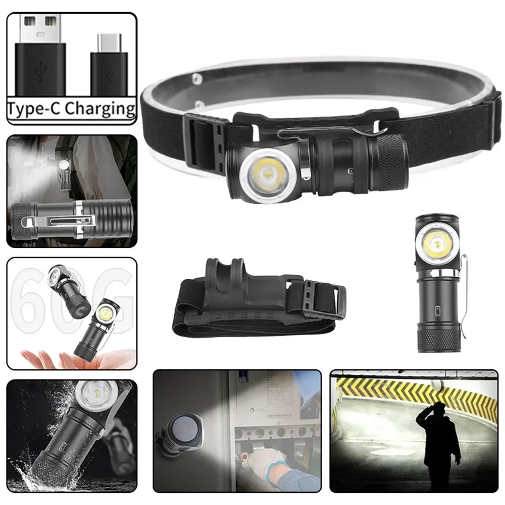 800 Lumens Right Angle Flashlight Rechargeable LED Headlamp