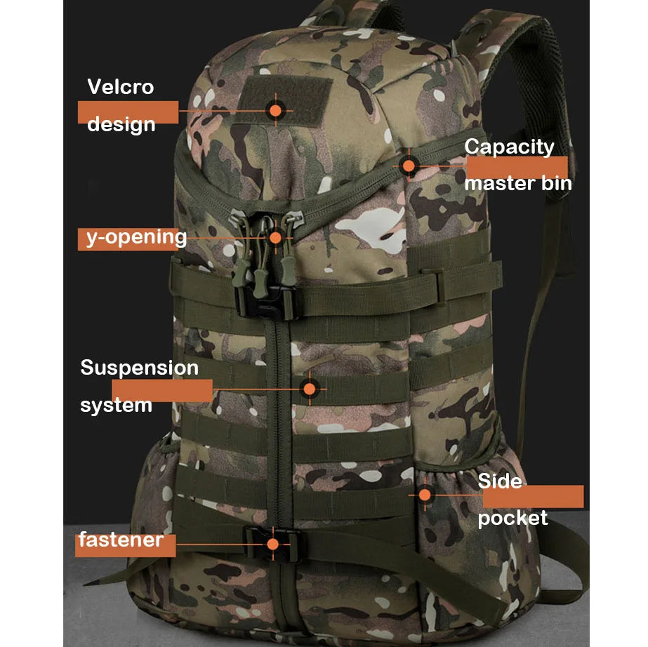 Oulylan 60L Outdoor Camouflage Sports Bag Hiking Tactical Backpack Waterproof Camping Storage Travel Rucksack for Men